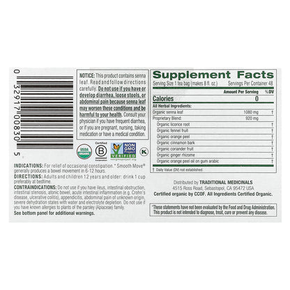 Traditional Medicinals, Organic Smooth Move®, Original with Senna, Caffeine Free, 48 Wrapped Tea Bags, 3.38 oz (96 g)