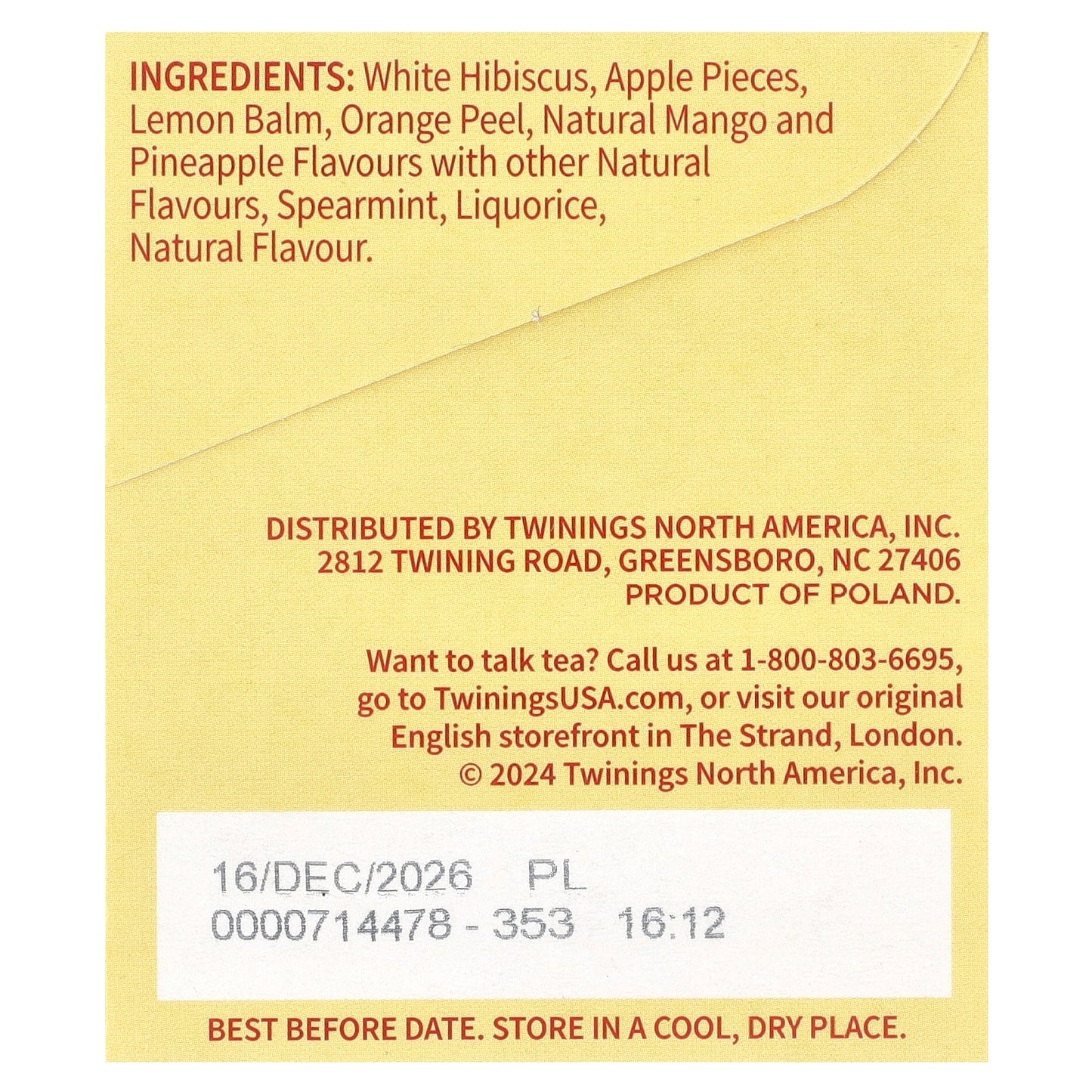 Twinings, Flavored Herbal Tea, Mango & Pineapple, Caffeine-Free, 20 Tea Bags, 1.69 oz (48 g)