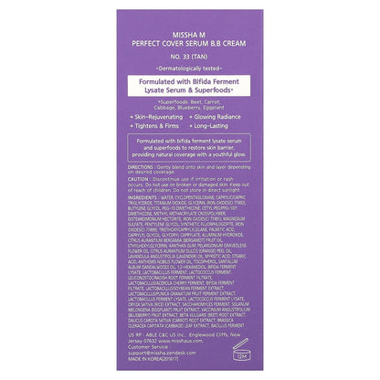 Missha, Perfect Cover Serum B.B Cream, No. 33 Tan, 1.18 fl oz (35 ml)