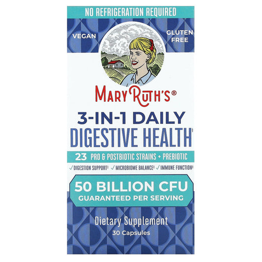 MaryRuth's, 3-In-1 Daily Digestive Health, 50 Billion CFU, 30 Capsules