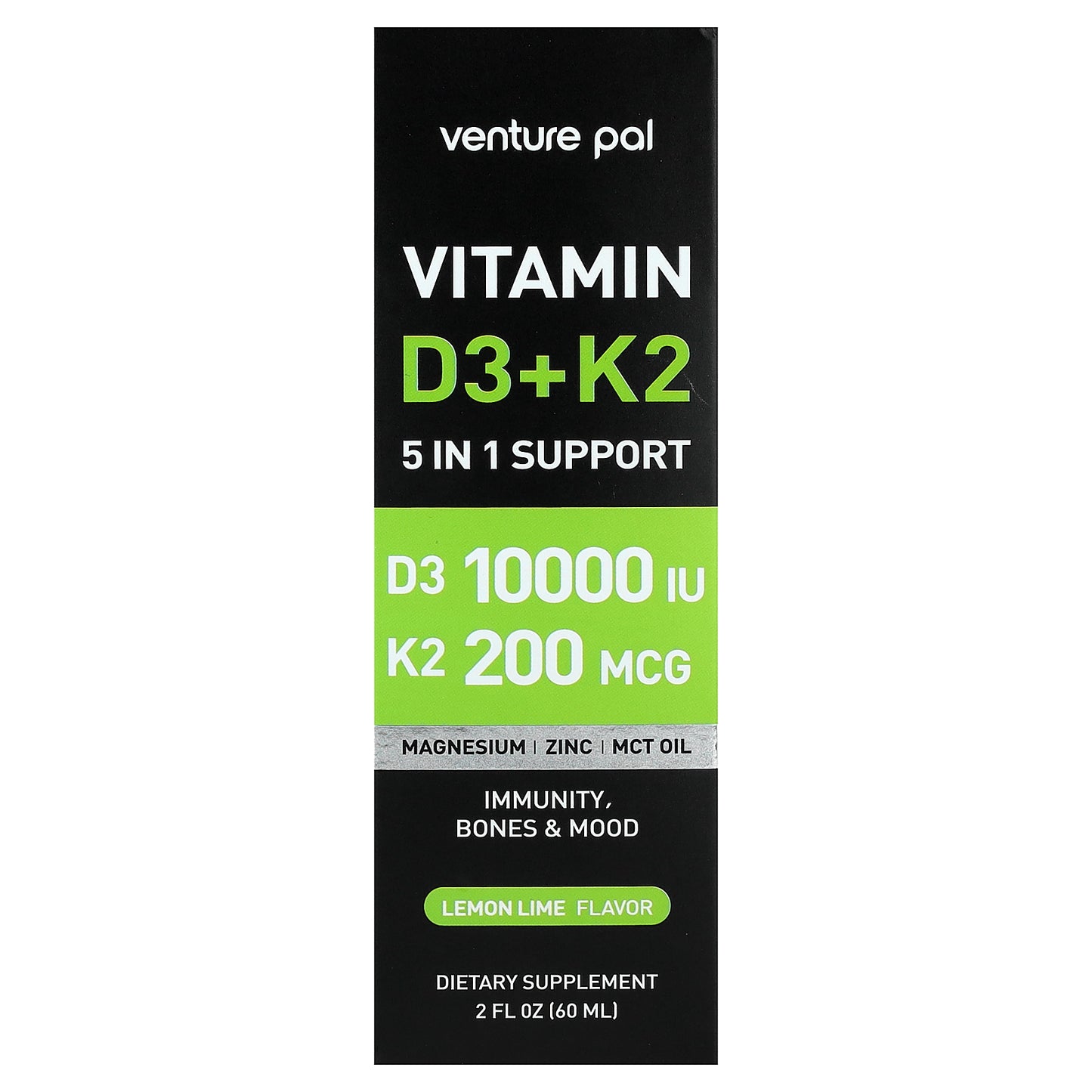 Venture Pal, Vitamin D3 + K2, Lemon Lime, 2 fl oz (60 ml)