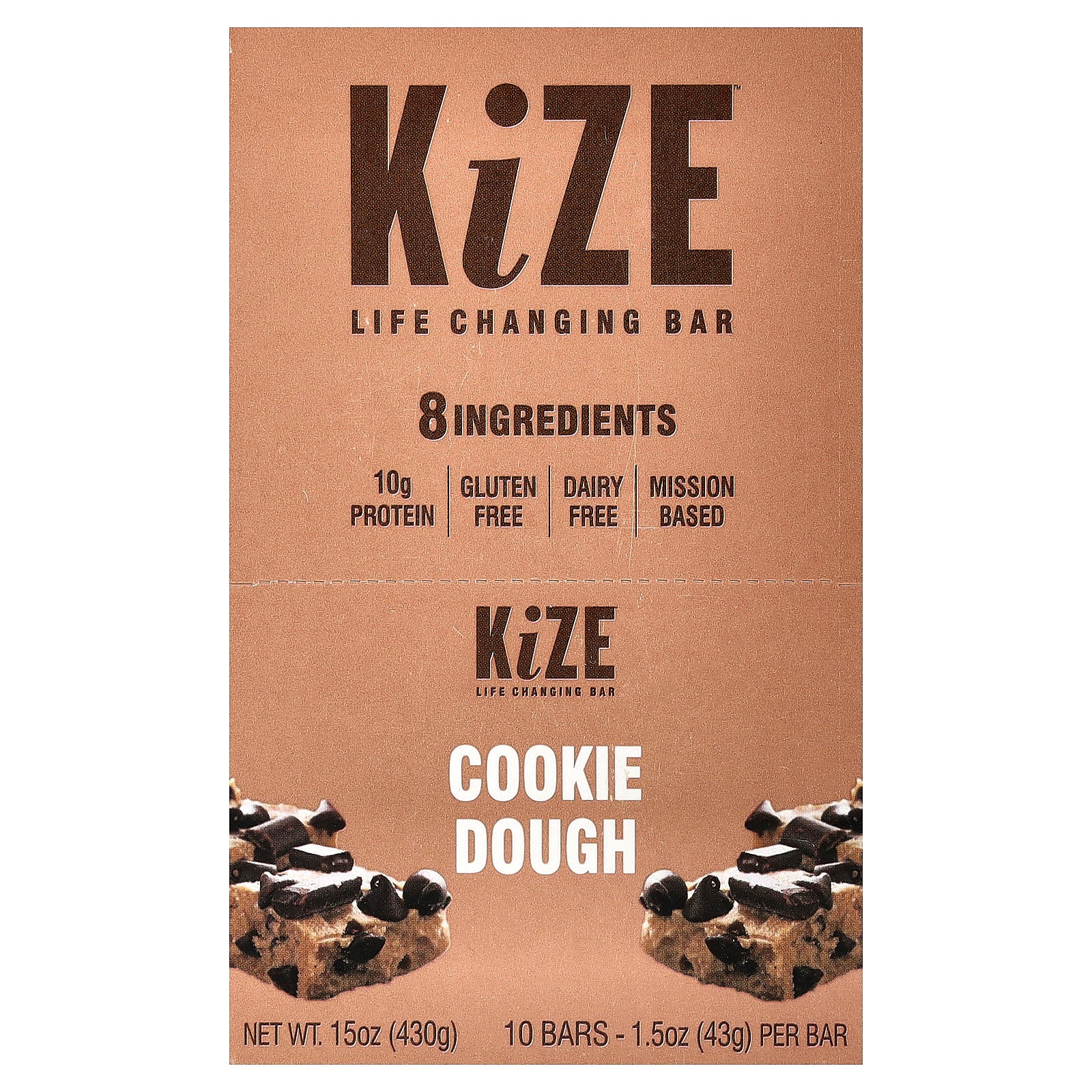 KiZE Life Changing Bar, Cookie Dough, 10 Bars, 1.5 oz (43 g) Each