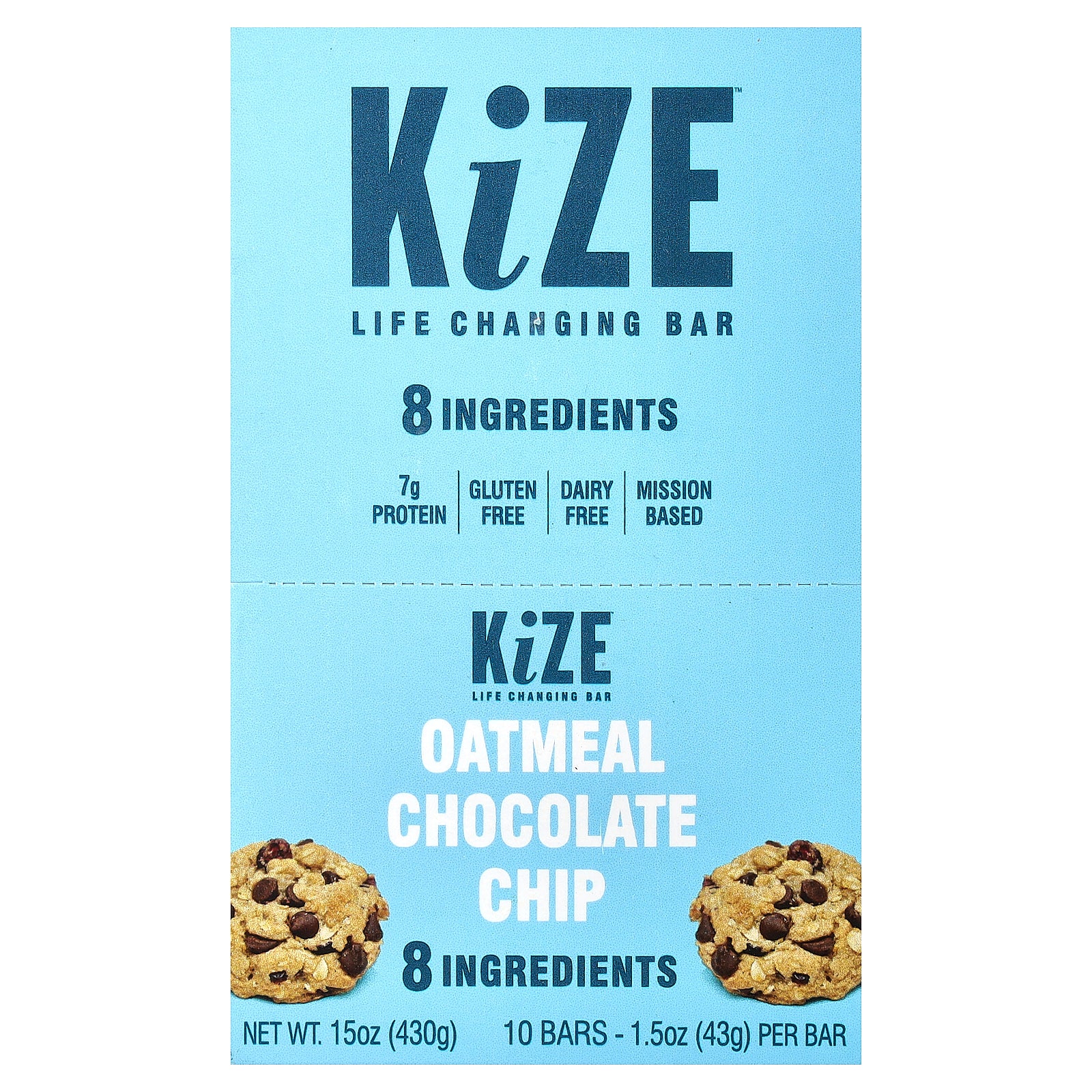 KiZE Life Changing Bar, Oatmeal Chocolate Chip, 10 Bars, 1.5 oz (43 g) Each