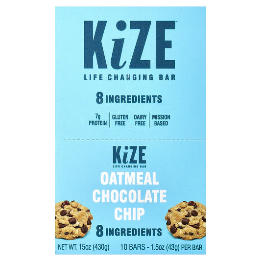 KiZE Life Changing Bar, Oatmeal Chocolate Chip, 10 Bars, 1.5 oz (43 g) Each