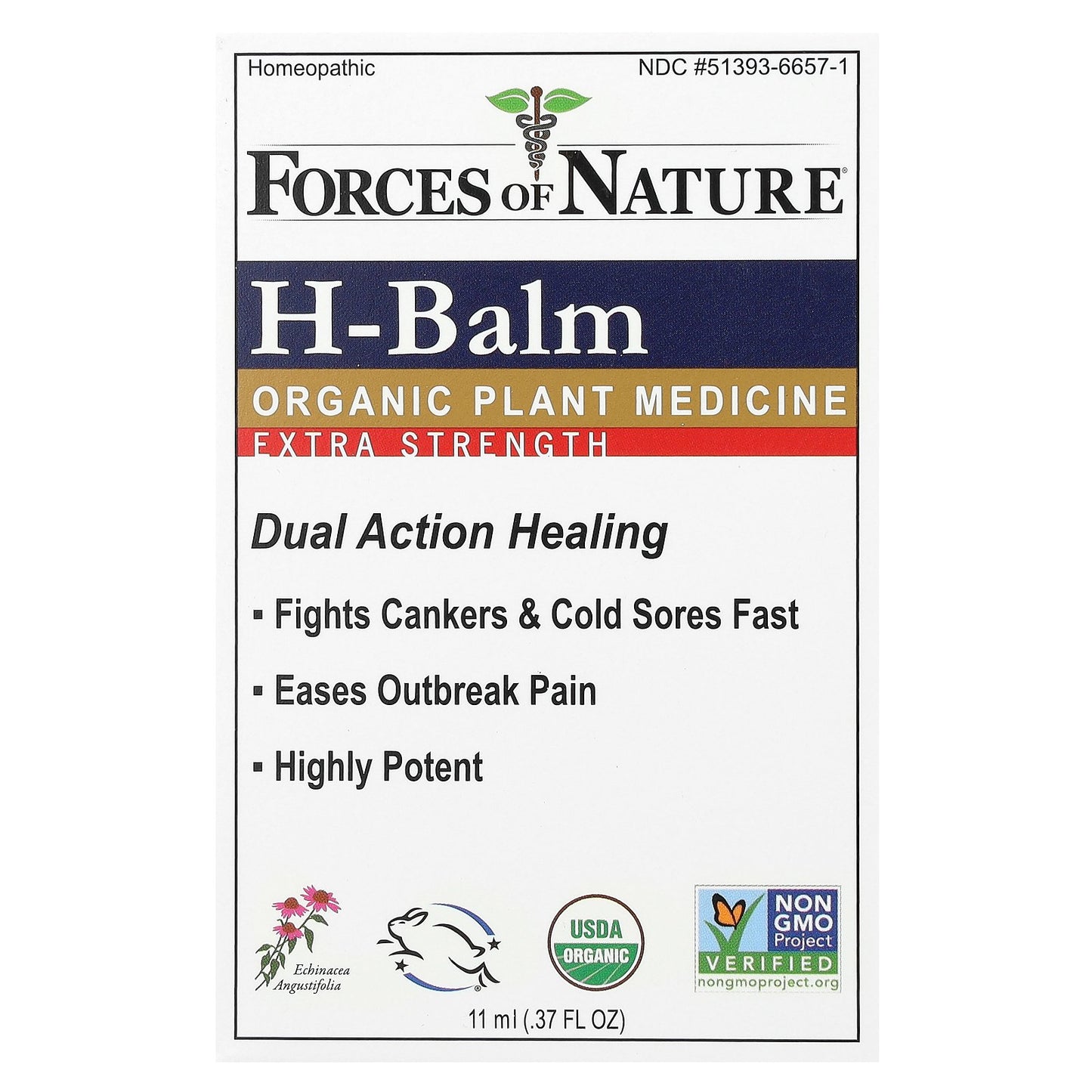 Forces of Nature, H-Balm, Organic Plant Medicine, Extra Strength,  0.37 fl oz (11 ml)