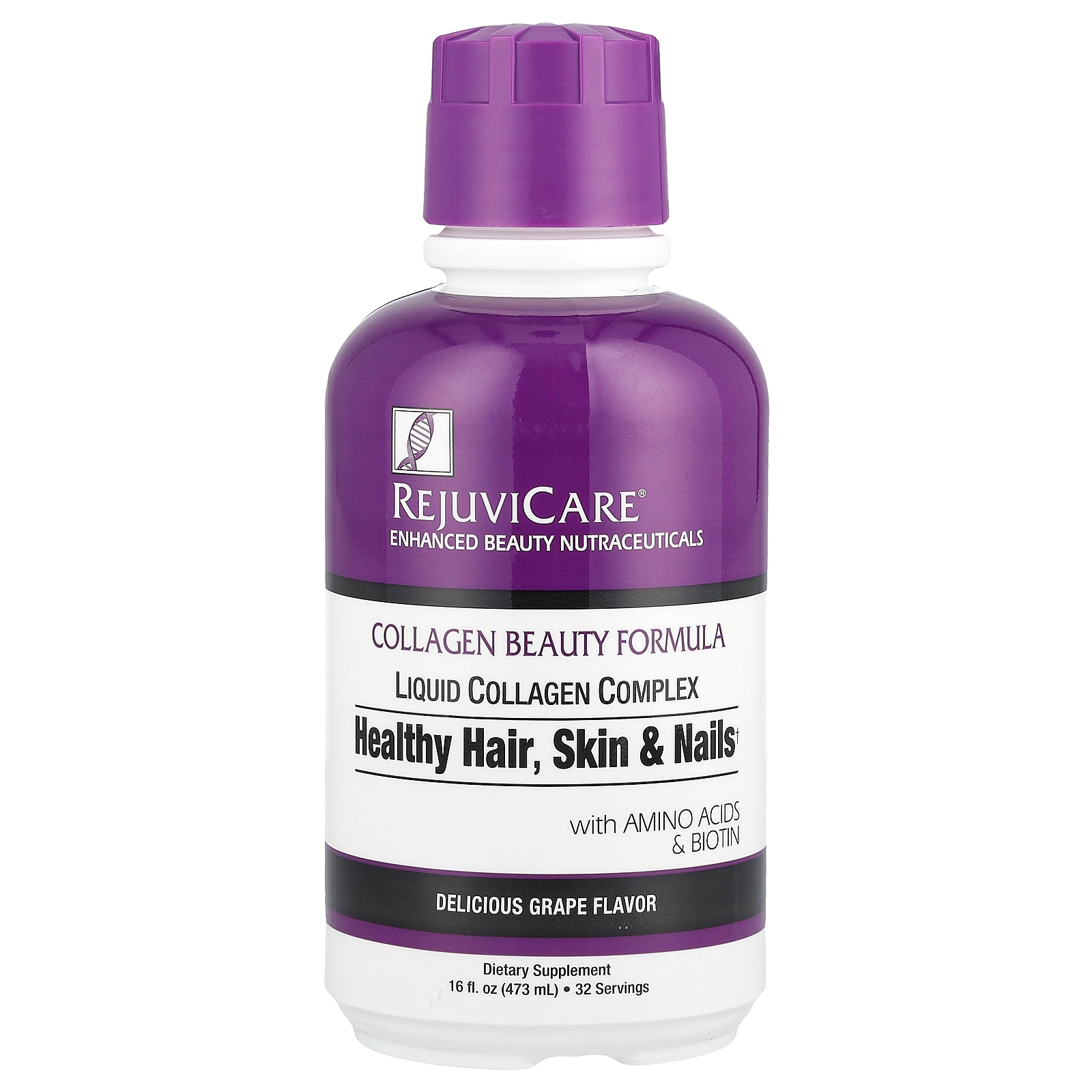 Rejuvicare, Collagen Beauty Formula, Liquid Collagen Complex, Healthy Hair, Skin & Nails, Grape, 16 fl oz (473 ml)