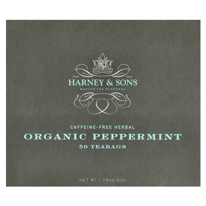 Harney & Sons, Organic Peppermint Herbal Tea, Caffeine-Free, 50 Tea Bags, 1.76 oz (50 g)