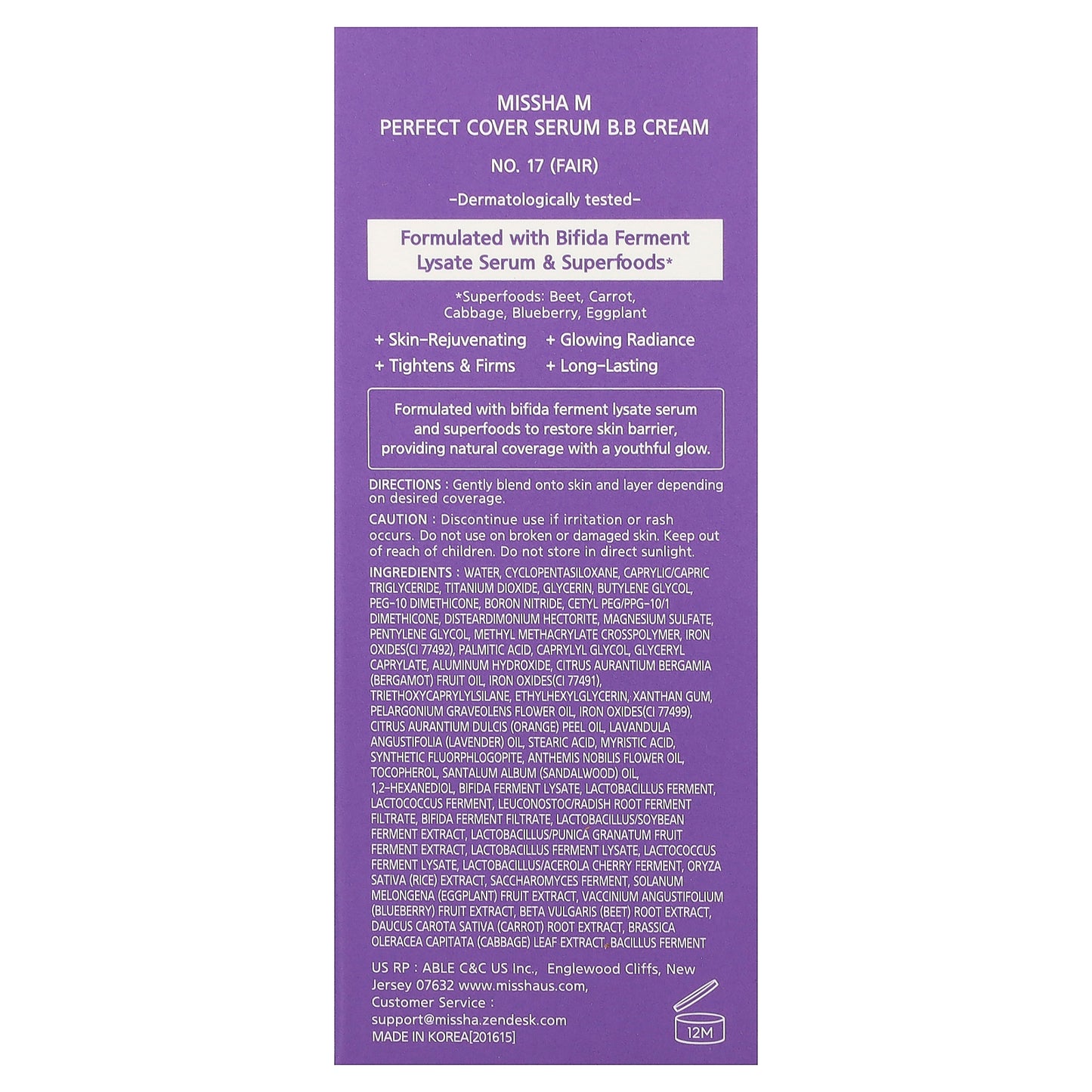 Missha, Perfect Cover Serum B.B Cream, No. 17 Fair, 1.18 fl oz (35 ml)