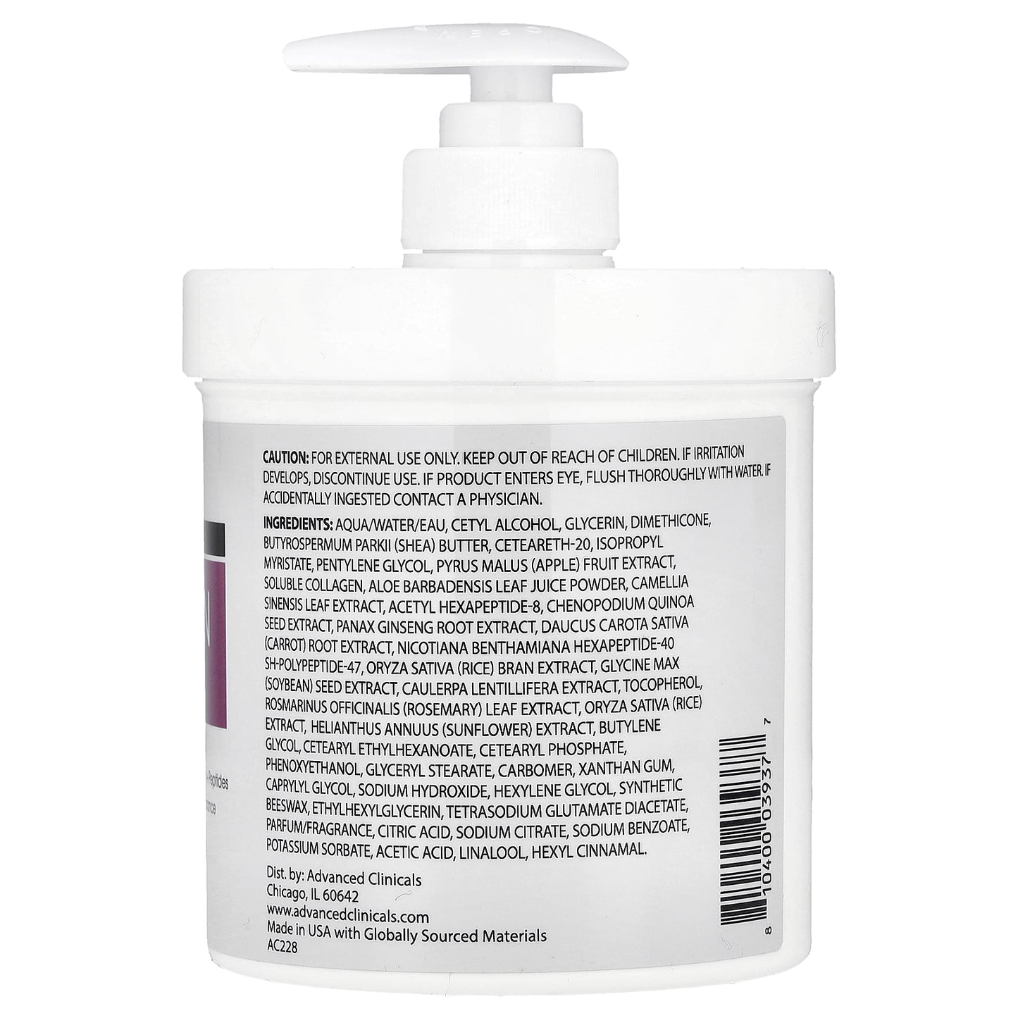 Advanced Clinicals, Collagen + Peptide Firming Body Cream , 16 oz (454 g)