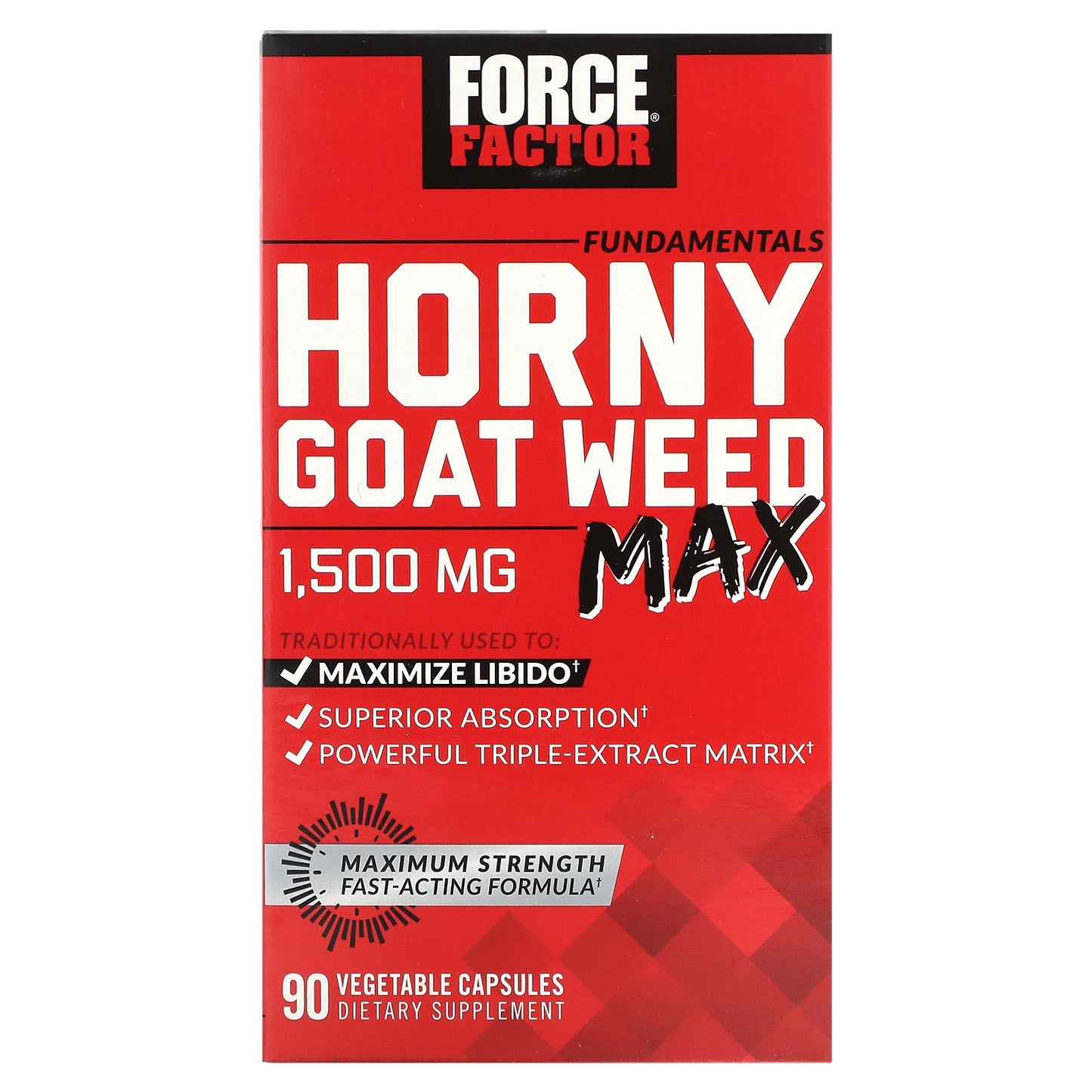 Force Factor, Fundamentals, Horny Goat Weed Max, 1,500 mg, 90 Vegetable Capsules (500 mg per Capsule)