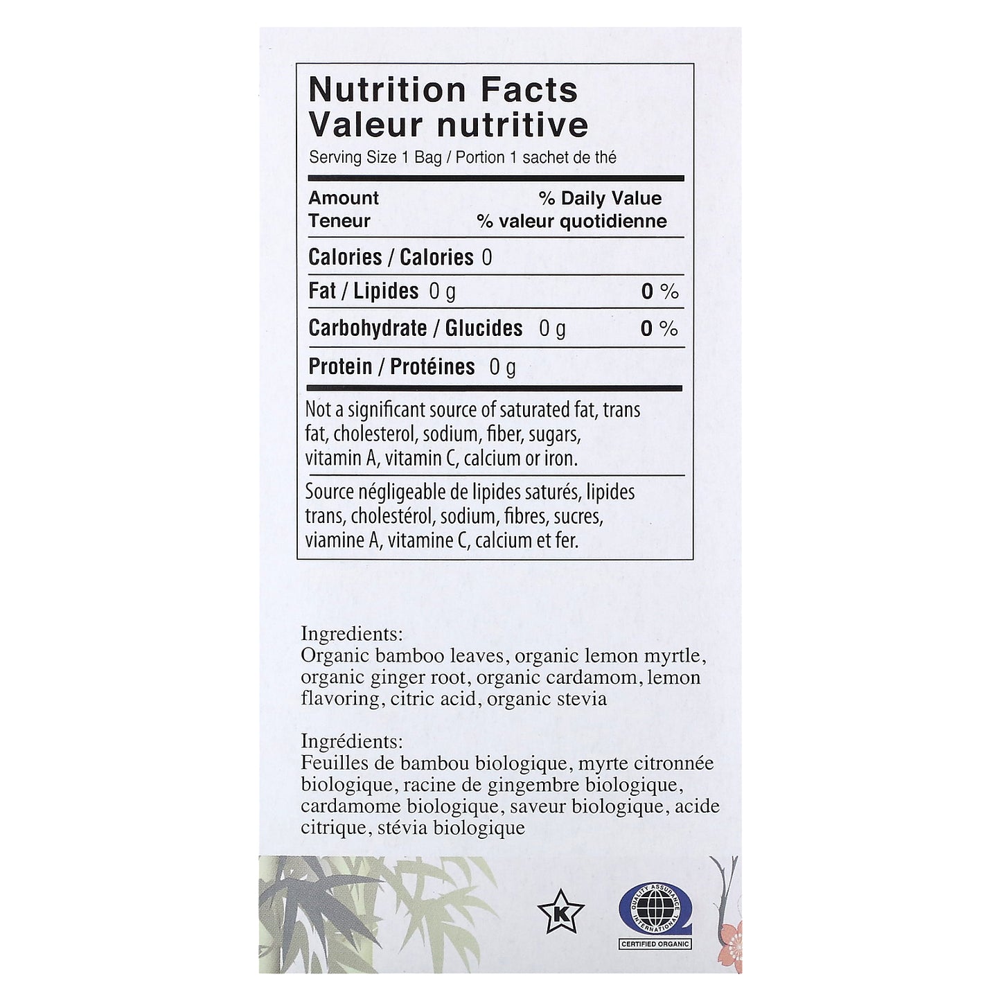 Uncle Lee's Tea, Organic Bamboo Tea, Lemon Ginger, Caffeine Free, 18 Tea Bags, 1.02 oz (28.8 g)