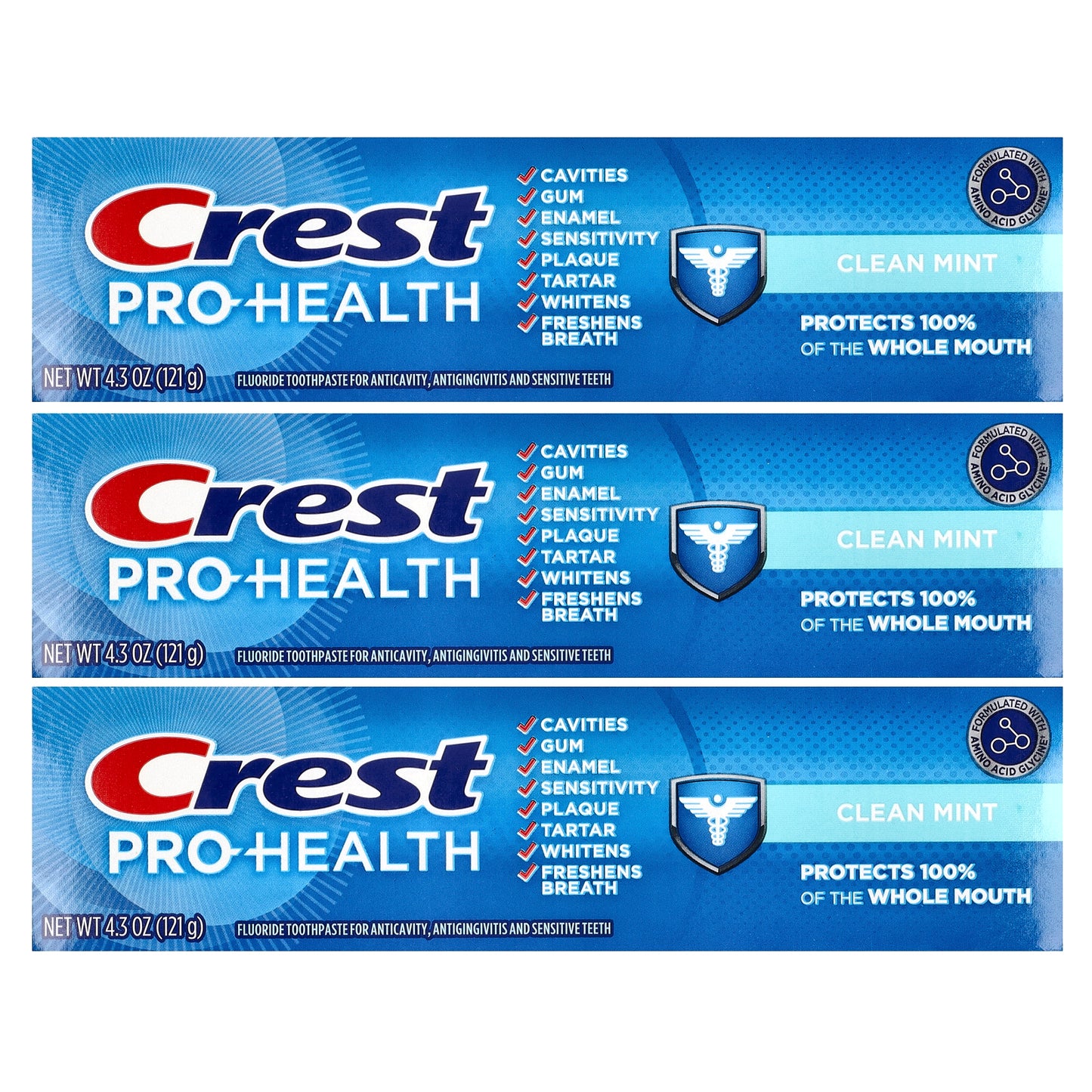 Crest, Pro-Health, Fluoride Toothpaste, Clean Mint, 3 Pack, 4.3 oz (121 g) Each