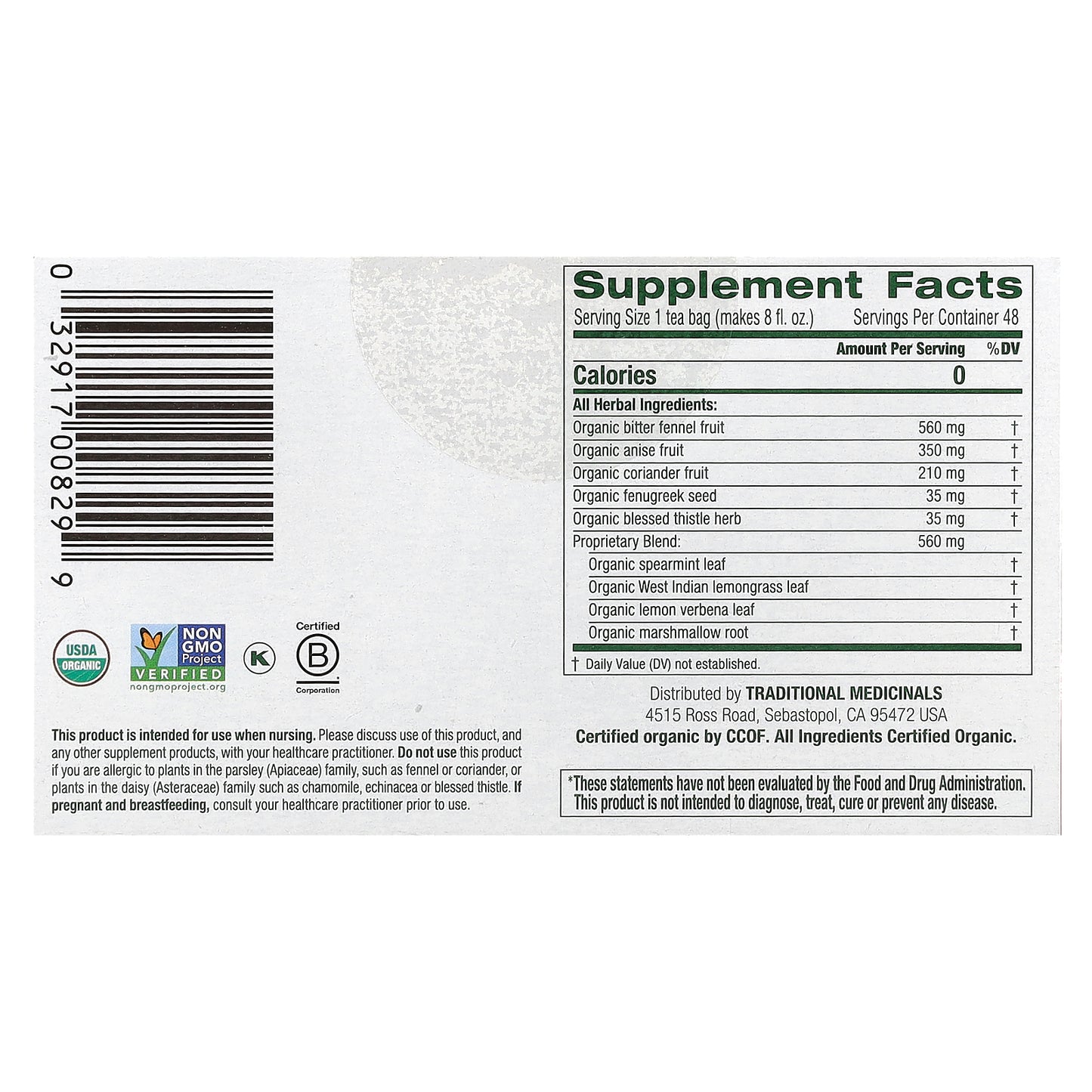 Traditional Medicinals, Organic Mother's Milk®, Original with Fennel & Fenugreek, Caffeine Free, 48 Wrapped Tea Bags, 2.96 oz (84 g)