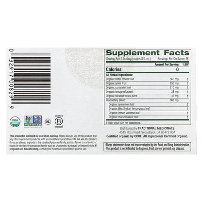 Traditional Medicinals, Organic Mother's Milk®, Original with Fennel & Fenugreek, Caffeine Free, 48 Wrapped Tea Bags, 2.96 oz (84 g)