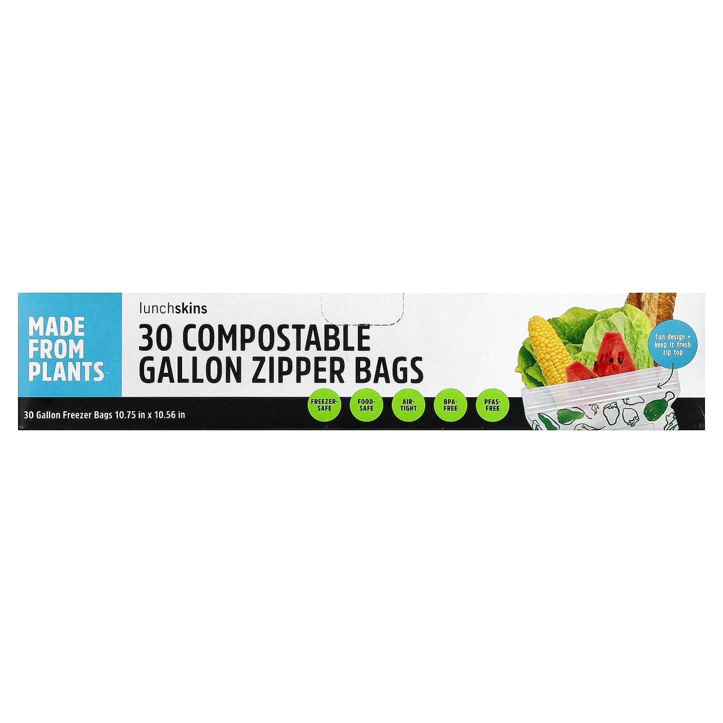 Lunchskins, Compostable Gallon Zipper Bags, 30 Bags
