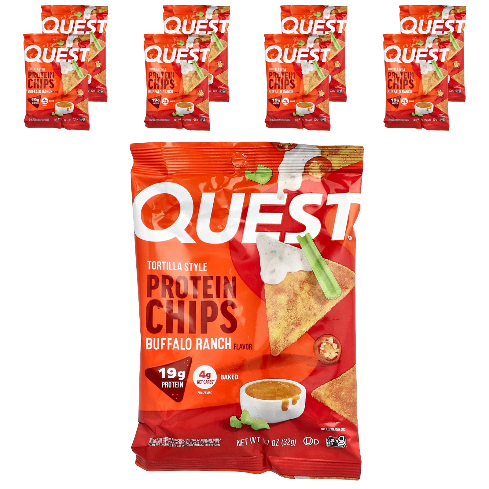 Quest Nutrition, Tortilla Style Protein Chips, Buffalo Ranch, 8 Bags, 1.1 oz (32 g) Each
