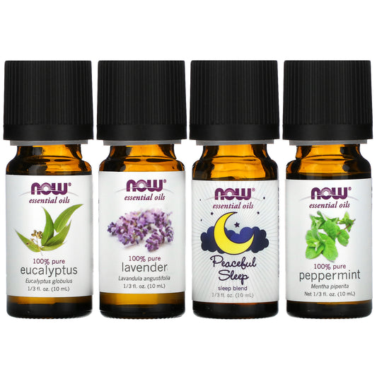 NOW Foods, Solutions, Let There Be Peace & Quiet, Relaxing Essential Oils Kit, 4 Bottles, 1/3 fl oz (10 ml) Each