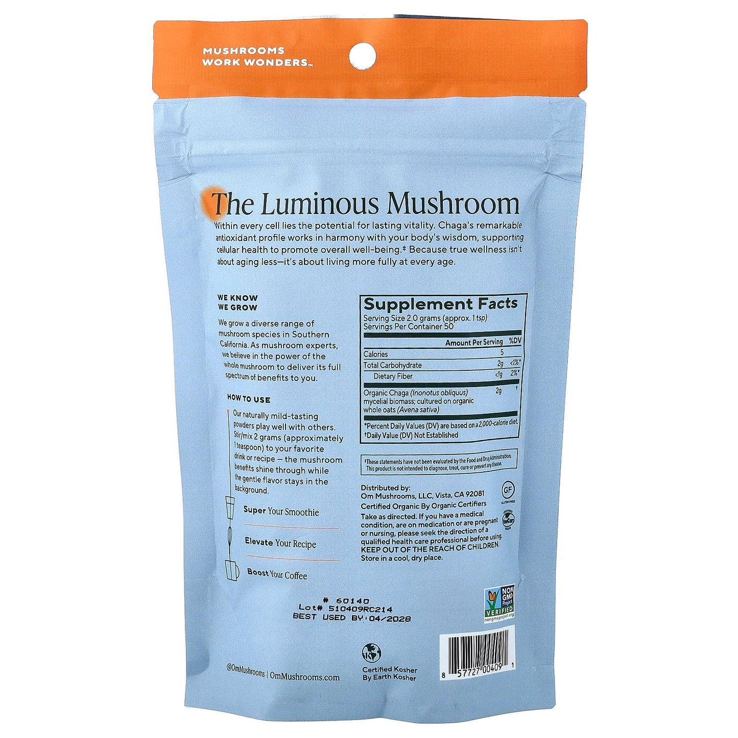 Om Mushrooms, Mushroom Powder, Chaga, 3.5 oz (100 g)