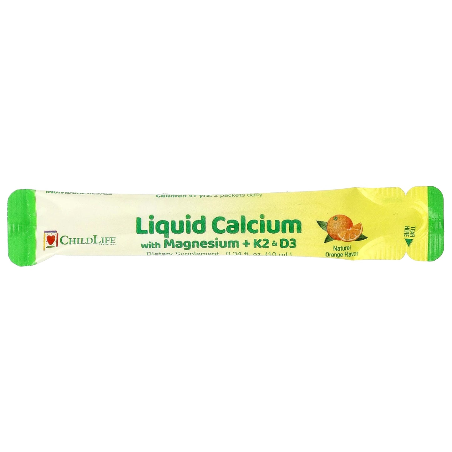 ChildLife Essentials, Liquid Calcium with Magnesium Plus K2 & D3, Natural Orange, 30 Packet, 0.34 fl oz (10 ml)