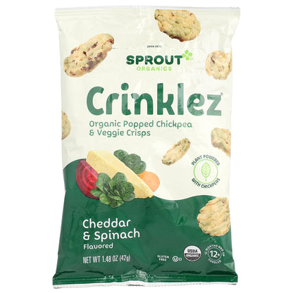 Sprout Organics, Crinklez®, Organic Popped Chickpea & Veggie Crisps, 12 Months & Up, Cheddar & Spinach, 1.48 oz (42 g)