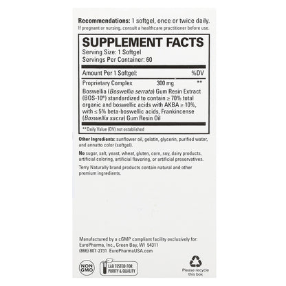 Terry Naturally, Boswellia Plus Frankincense Oil, 60 Softgels