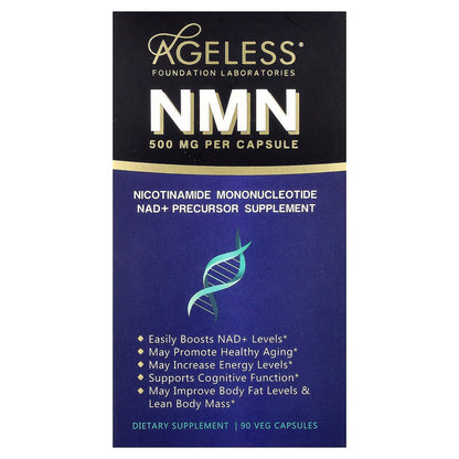 Ageless Foundation Laboratories, NMN, 500 mg, 90 Veg Capsules