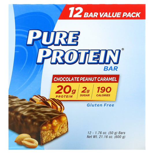 Pure Protein, Protein Bar, Chocolate Peanut Caramel, 12 Bars, 1.76 oz (50 g) Each