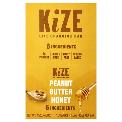 KiZE Life Changing Bar, Peanut Butter Honey, 10 Bars, 1.5 oz (43 g) Each