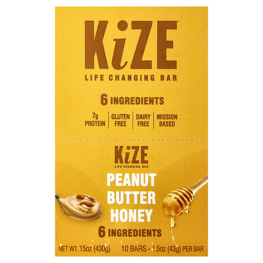 KiZE Life Changing Bar, Peanut Butter Honey, 10 Bars, 1.5 oz (43 g) Each