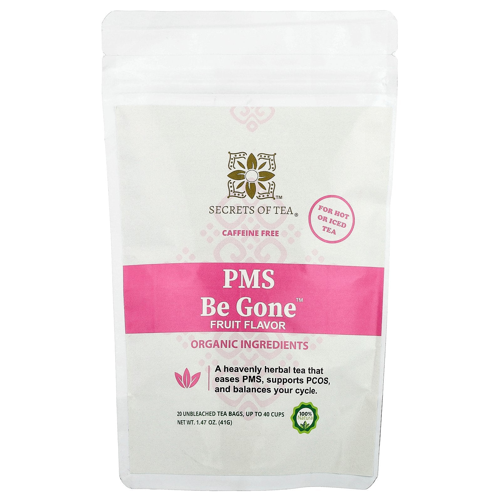 Secrets of Tea, PMS Be Gone™ Tea, Fruit, Caffeine Free, 20 Unbleached Tea Bags, 1.47 oz (41 g)