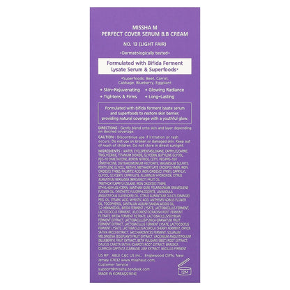 Missha, Perfect Cover Serum B.B Cream, No. 13 Light Fair, 1.18 fl oz (35 ml)