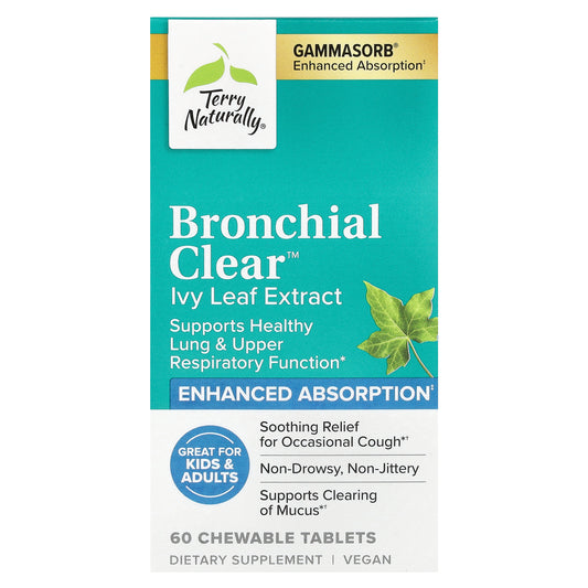 Terry Naturally, Bronchial Clear™, Ivy Leaf Extract, 50 mg, 60 Chewable Tablets