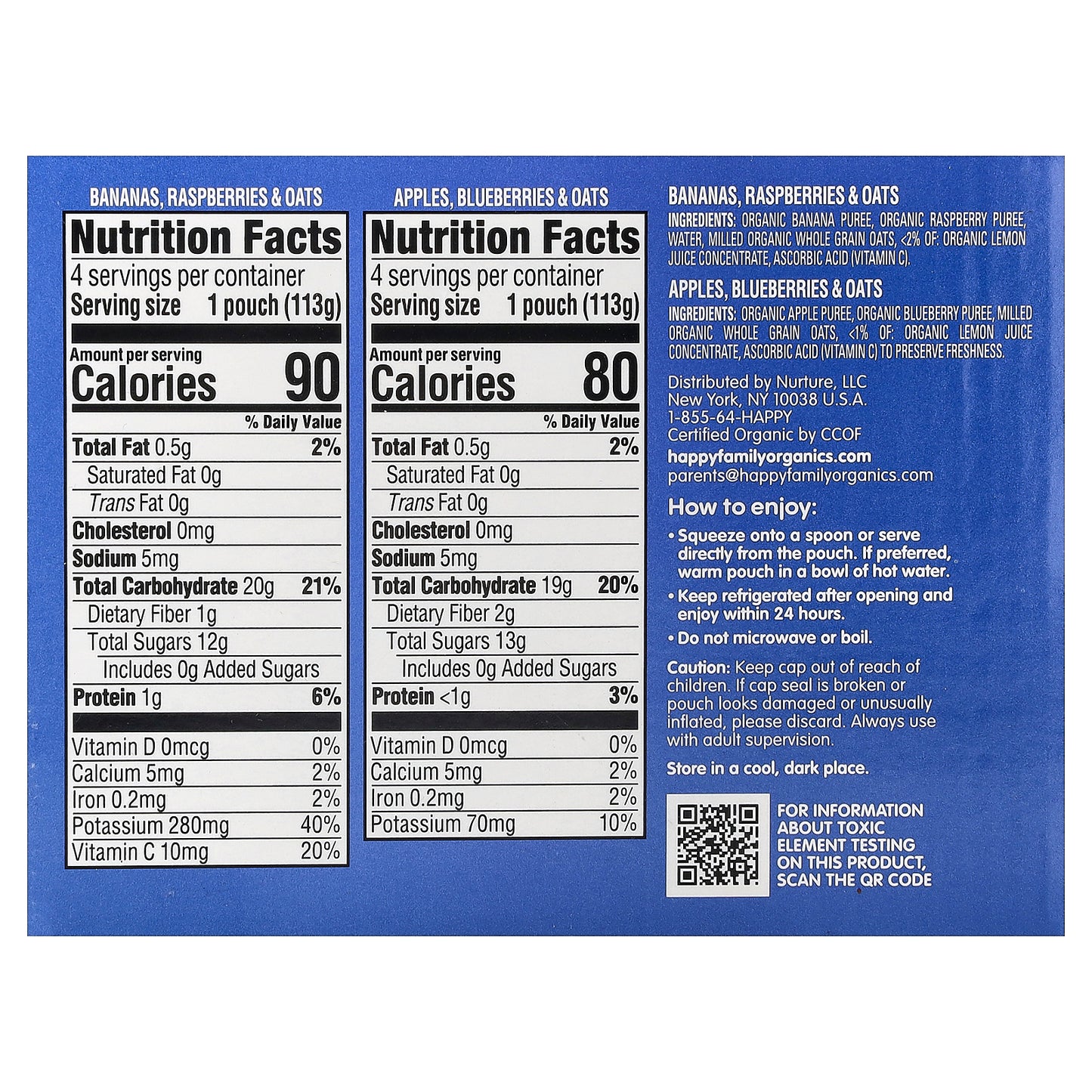 Happy Family Organics, Happy Baby®, Organic Fruit & Oat, 6+ Months, Variety Pack, 8 Pack, 4 oz (113 g) Each