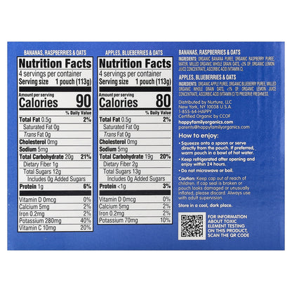 Happy Family Organics, Happy Baby®, Organic Fruit & Oat, 6+ Months, Variety Pack, 8 Pack, 4 oz (113 g) Each