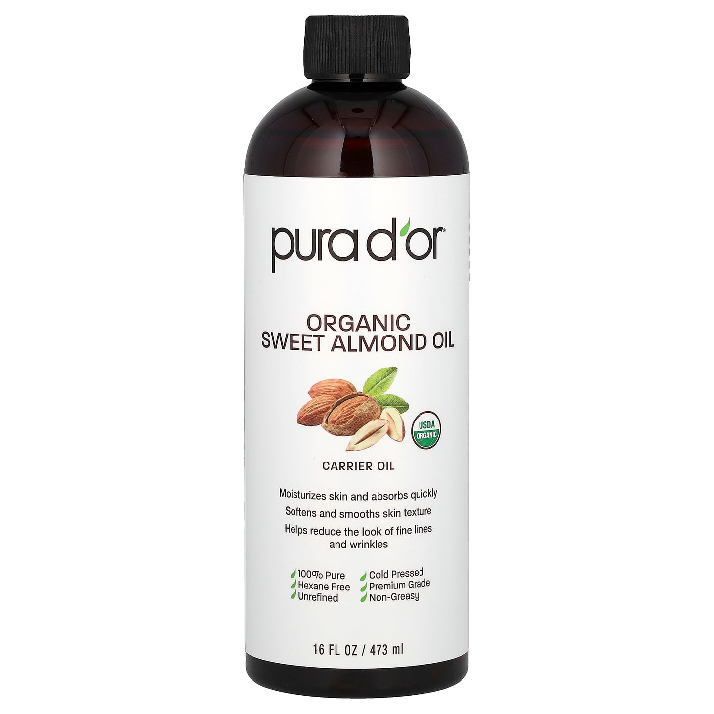 Pura D'or, Organic Sweet Almond Oil, 16 fl oz (473 ml)