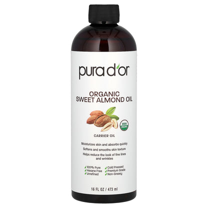 Pura D'or, Organic Sweet Almond Oil, 16 fl oz (473 ml)