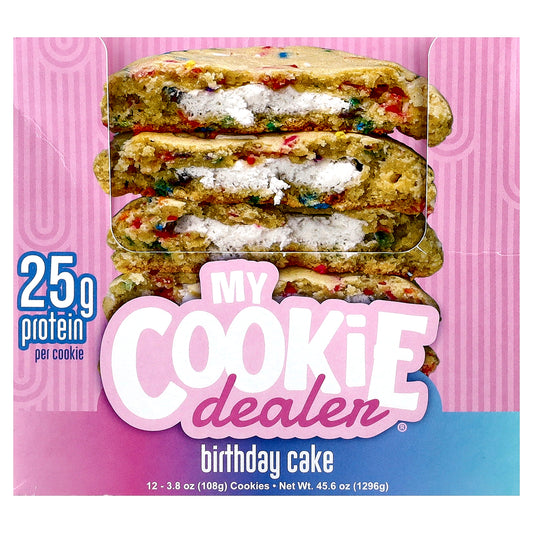 My Cookie Dealer Protein, Protein Cookie, Birthday Cake, 12 Cookies, 3.8 oz (108 g) Each
