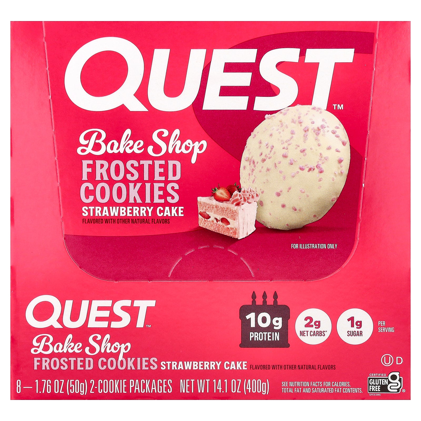 Quest Nutrition, Bake Shop Frosted Cookies, Strawberry Cake, 8 Packages, 1.76 oz (50 g) Each