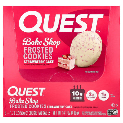 Quest Nutrition, Bake Shop Frosted Cookies, Strawberry Cake, 8 Packages, 1.76 oz (50 g) Each