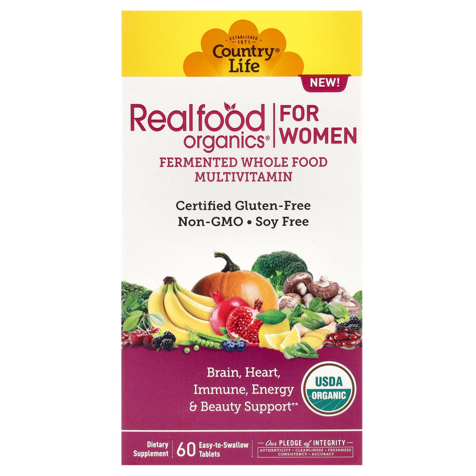 Country Life, Realfood Organics, Multivitamin For Women, 60 Easy-to-Swallow Tablets