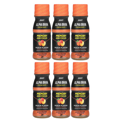 Onnit, Alpha Brain Focus Shot, Peach, 6 Bottles, 2.5 fl oz (75 ml) Each