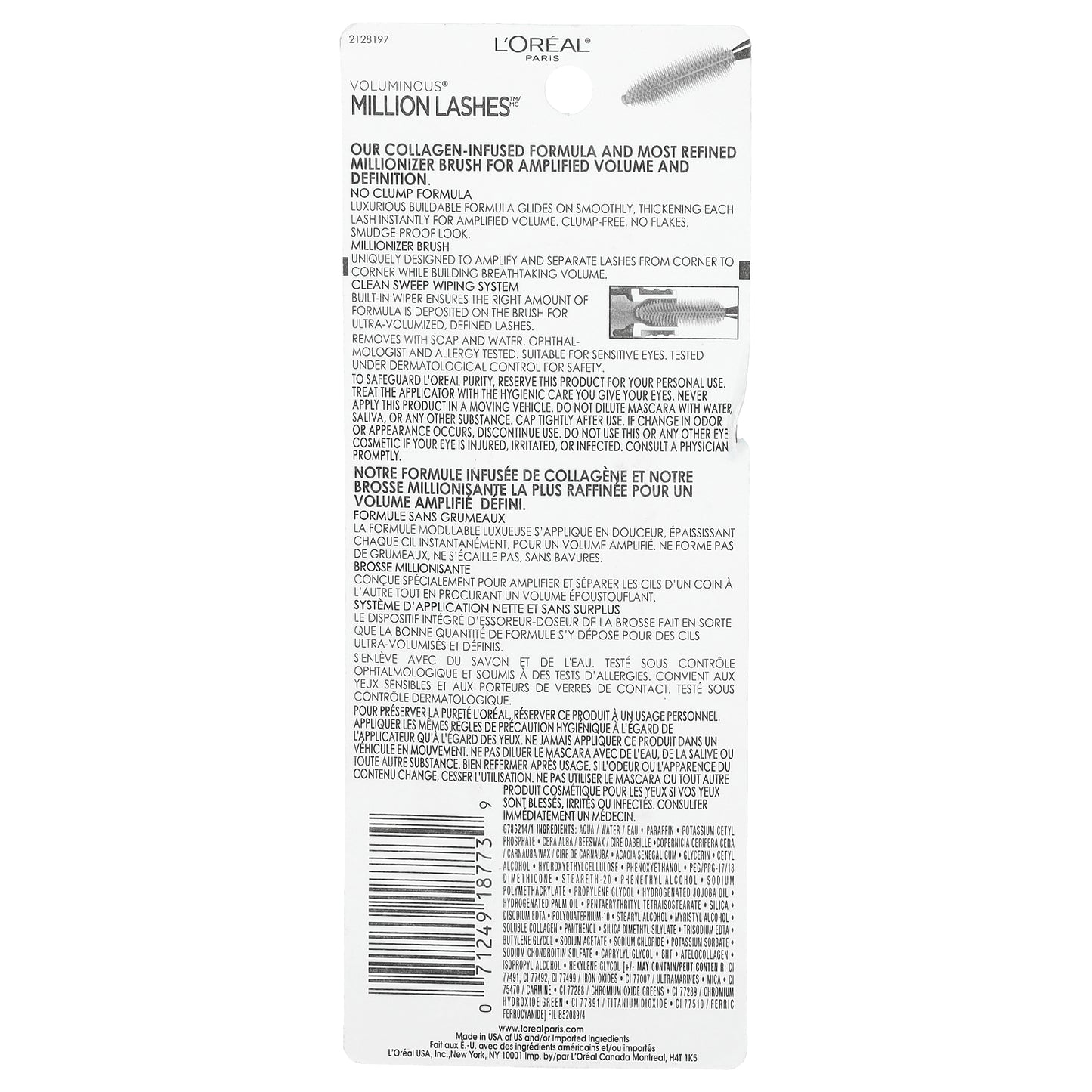 L'Oréal, Voluminous, Million Lashes Mascara, 635 Blackest Black, 0.3 fl oz (9 ml)