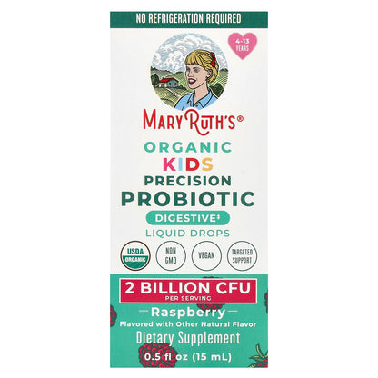 MaryRuth's, Organic Kids Precision Probiotic, Liquid Drops, 4-13 Years, Raspberry, 2 Billion CFU , 0.5 fl oz (15 ml)