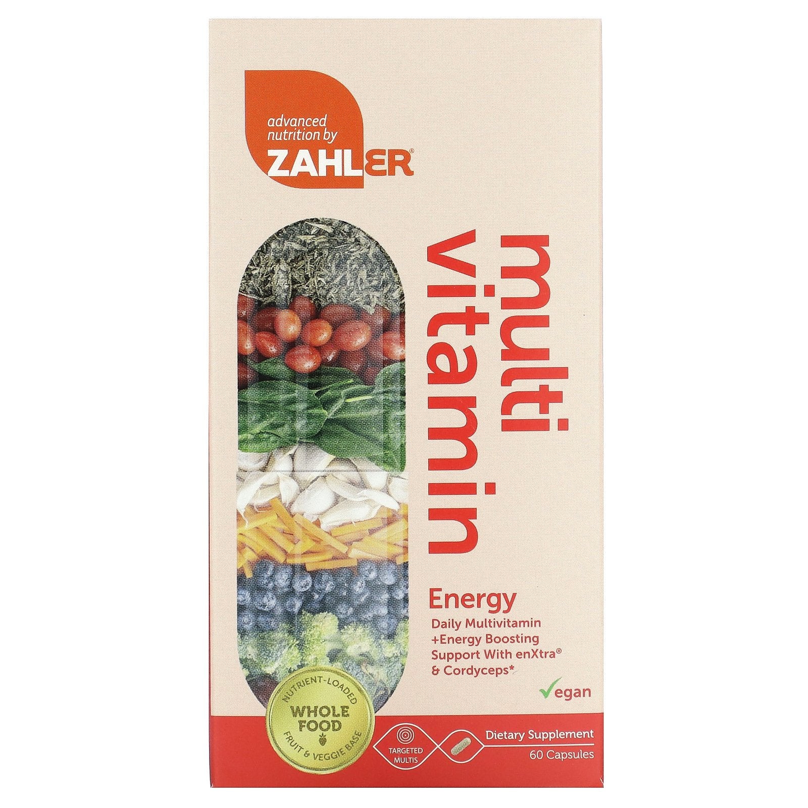 Zahler, Mutivitamin Energy, Daily Multi + Energy Boosting Support with enXtra & Cordyceps, 60 Capsules