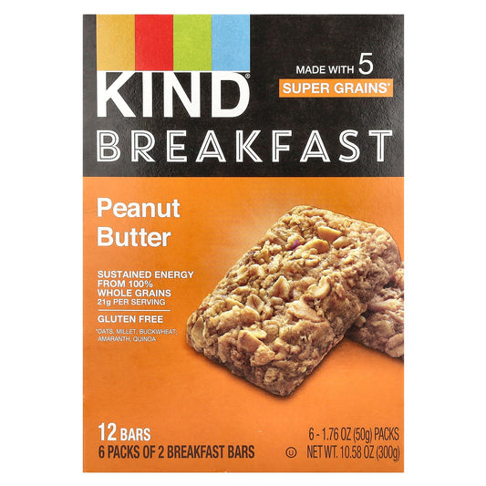 KIND Bars, Breakfast Bar, Peanut Butter, 6 Packs, 1.76 oz (50 g) Each