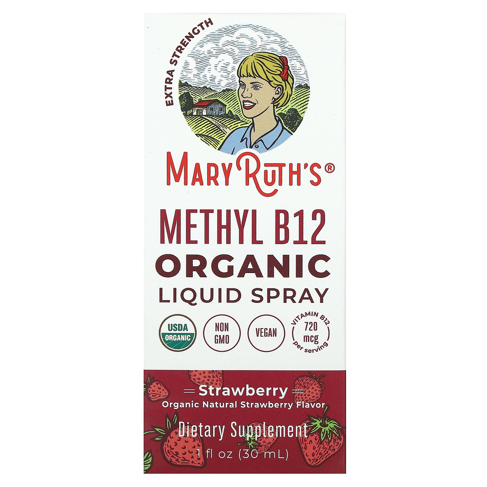 MaryRuth's, Organic Methyl B12 Liquid Spray, Strawberry, 720 mcg, 1 fl oz (30 ml)