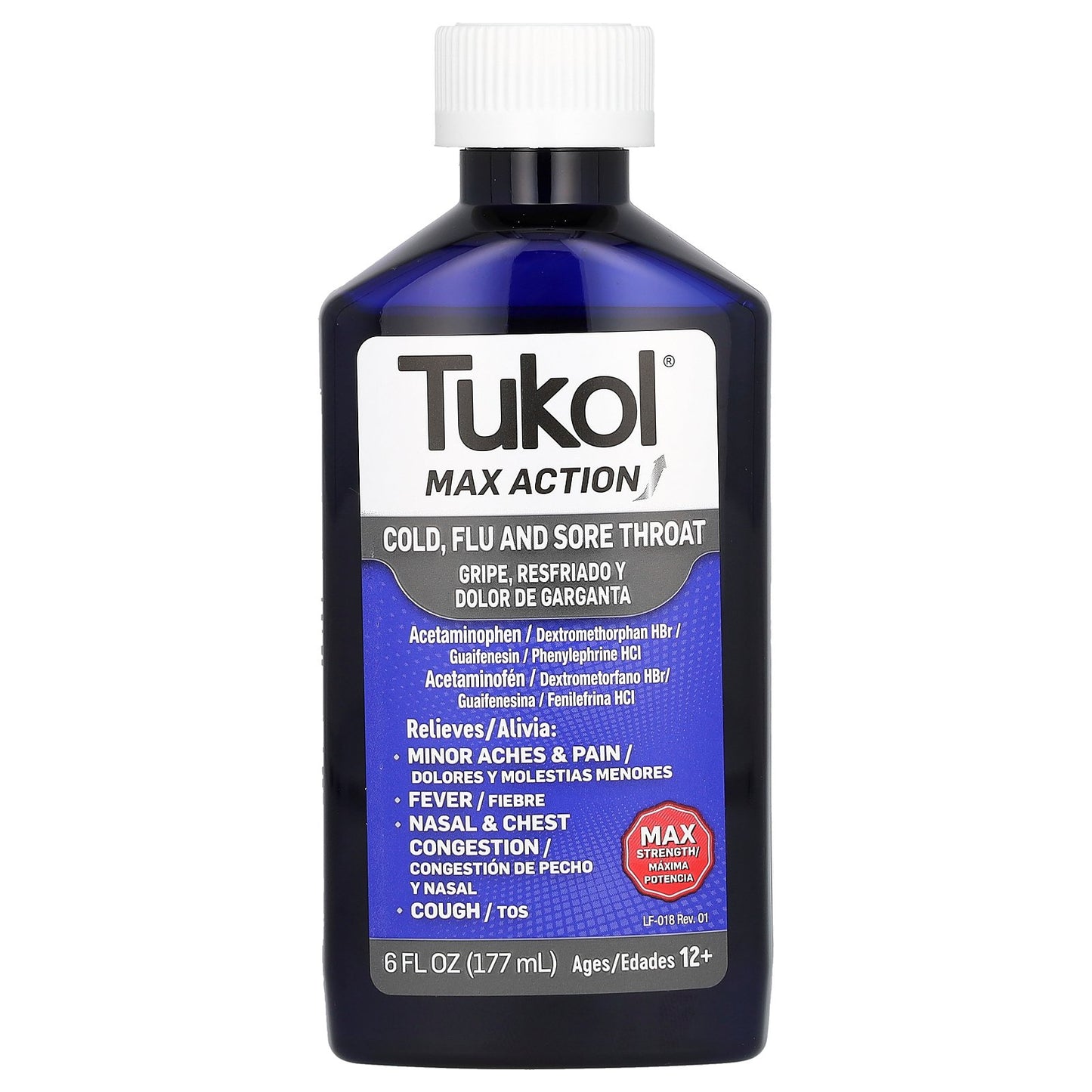 Tukol, Max Action, Cold, Flu and Sore Throat, Ages 12+, 6 fl oz (177 ml)