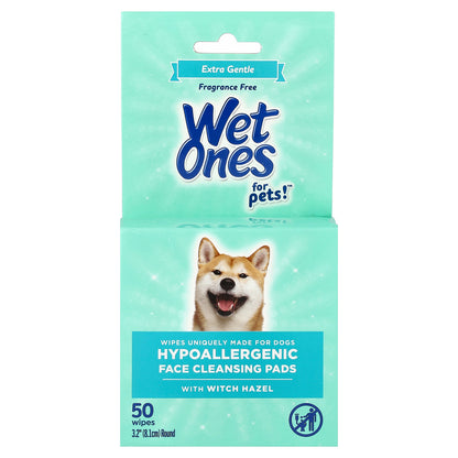 Wet Ones, For Pets!™, Hypoallergenic Face Cleansing Pads With Witch Hazel, For Dogs, Fragrance Free, 50 Wipes