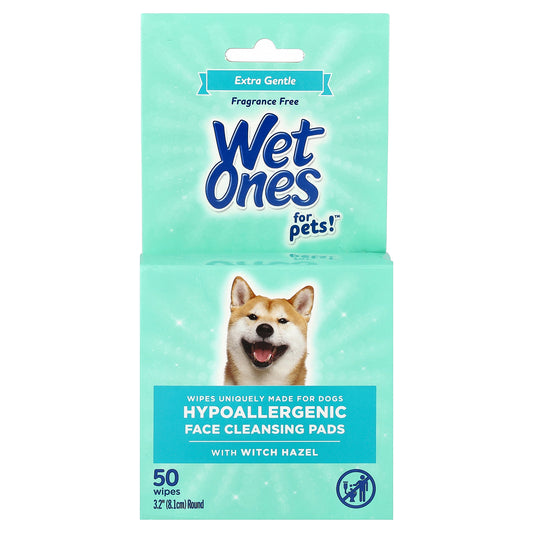 Wet Ones, For Pets!™, Hypoallergenic Face Cleansing Pads With Witch Hazel, For Dogs, Fragrance Free, 50 Wipes
