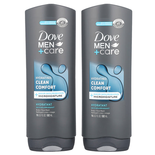 Dove, Men+Care, Clean Comfort, Body and Face Wash, 2 Pack, 18 fl oz (532 ml) Each